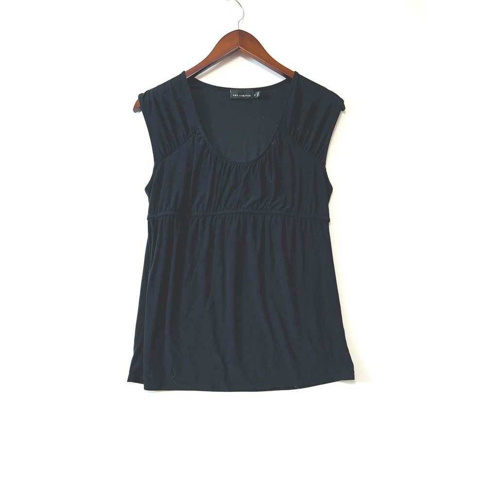 The Limited Womens Black Babydoll Top Y2K Ruched Sleeveless Size M Flattering